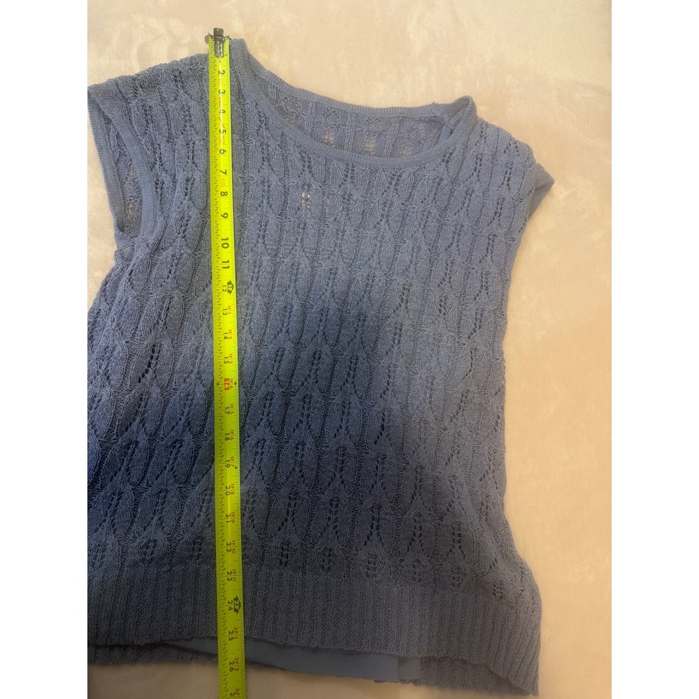 Coldwater Creek Blue Pointelle Knit Lined Cap Sleeve Sweater Top XL - Picture 6 of 6